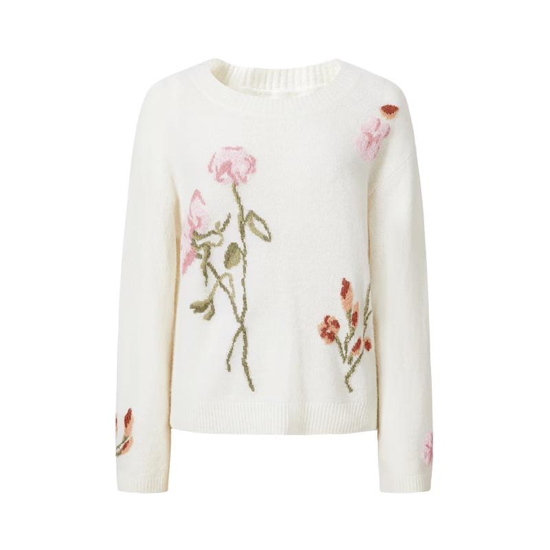 JIUZI AnaCo Relaxed Fit Dropped Shoulder Jacquard Wool Sweater