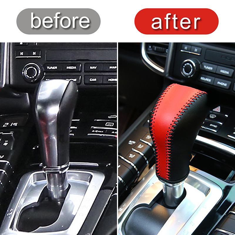 For Porsche Cayenne 2011-2017 Car Console Gear Shift Handle Sleeve Cover Leather Protective Case Decoration Interior Accessories