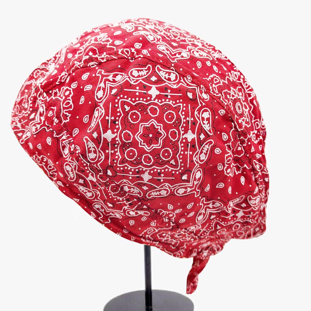 Trifong Bandana Cap Red Cotton Paisley Pirate Hat Quick Dry Sweat Wicking Breathable Summer UV Protection Doo Rag Inner Cap Bicycle Helmet Anti-UV