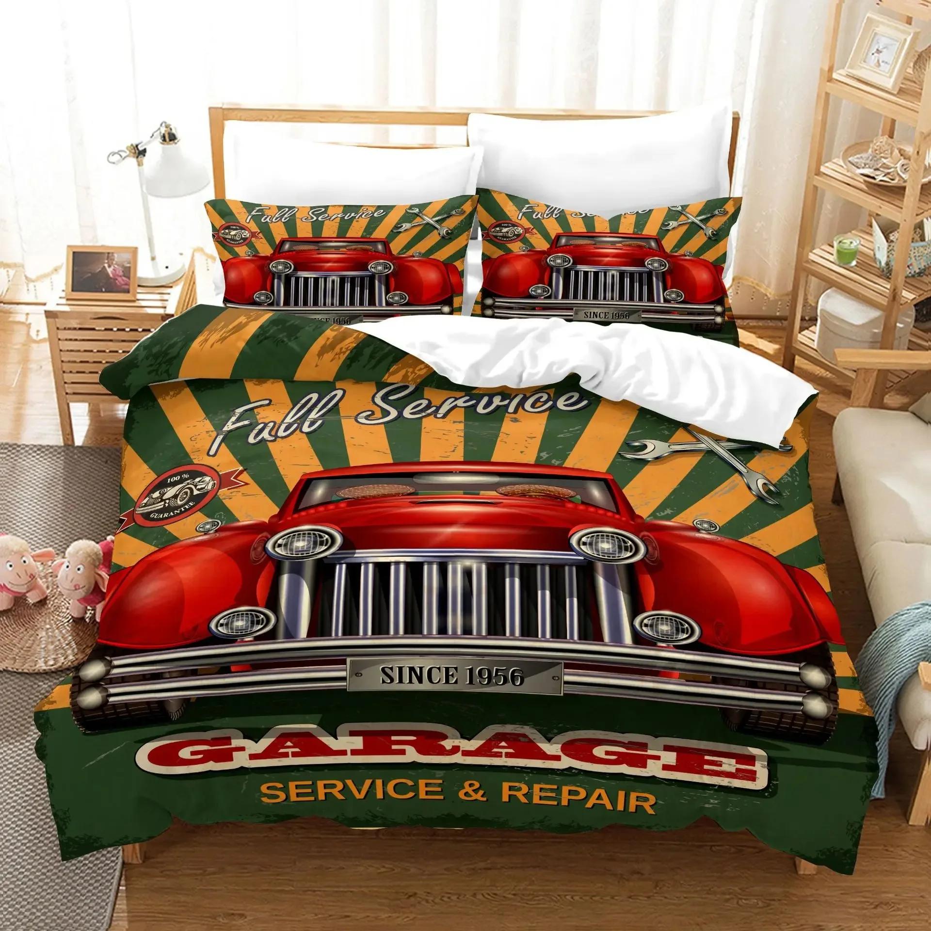 

Cars Duvet Cover Traditional Old Car Race Nostalgic American Car Bedding Set Classic Cars Polyester Quilt Cover for Boys Teens 70x133cm 2pcs