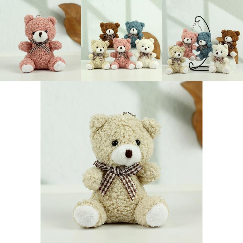 Cute Brown Plush Teddy Bear Keychain Soft Coral Fleece Adorable Keyring For Gifts