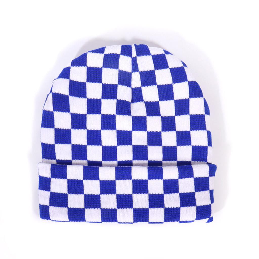 

Round Top Knit Cap With Chessboard Pattern For Winter Casual Outdoor Use королівський синій колір