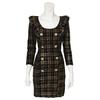 GRAXIA Tight Tweed Mini Perfect for Hostess and with and a Check Available in Black Women's Dress, Hostesses, Clubs, Lounges, Three-Quarter Sleeves,