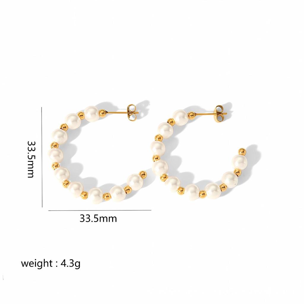 Exqusite Elegant C-Shaped Pearl Beaded Earrings Light Luxury Stainless Steel Stud Earrings  For Women Daily Wearing Gifts