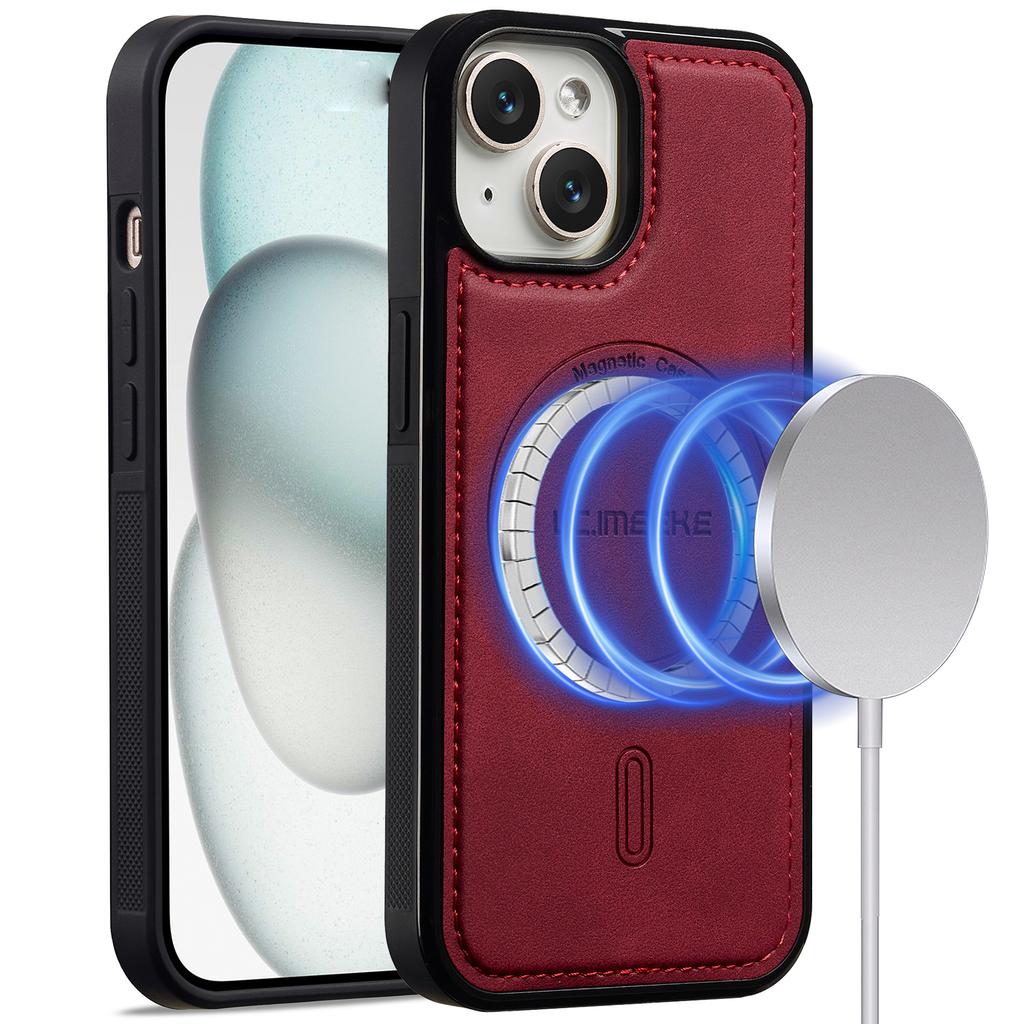 LC.IMEEKE L6 For iPhone 15 Plus/14 Plus Case PU Leather Coated PC TPU Phone Cover Compatible with MagSafe
