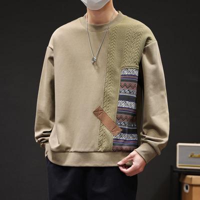 Men's Spring Autumn New Spliced Pullover O-Neck Printed Fashion Loose Minimalist Casual All-match Long Sleeve Sweatshirts