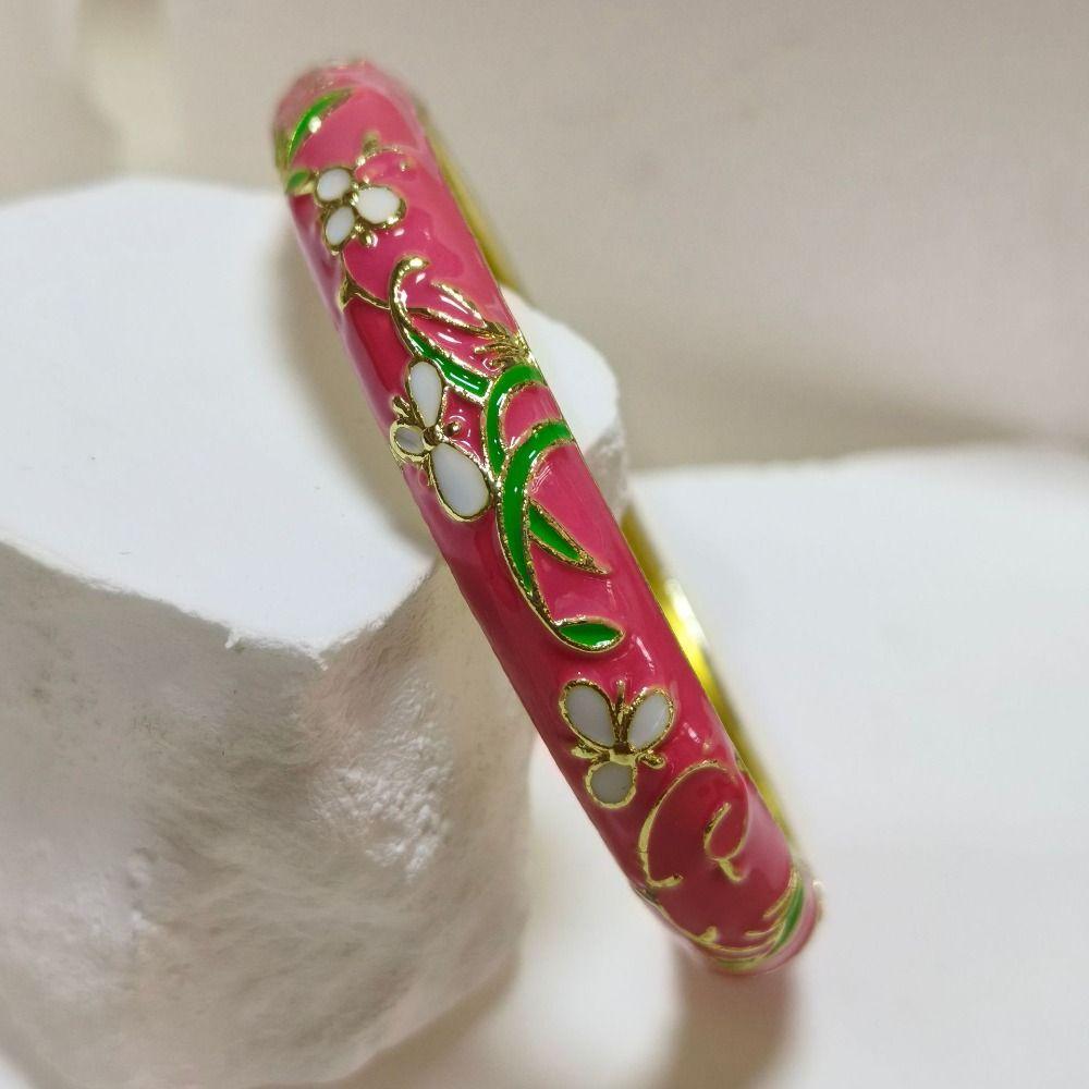 Extra Width Enamel Bangle 1cm Colorful Enamel Bangle Five Leaves Enamel Bracelet Souvenir Gift