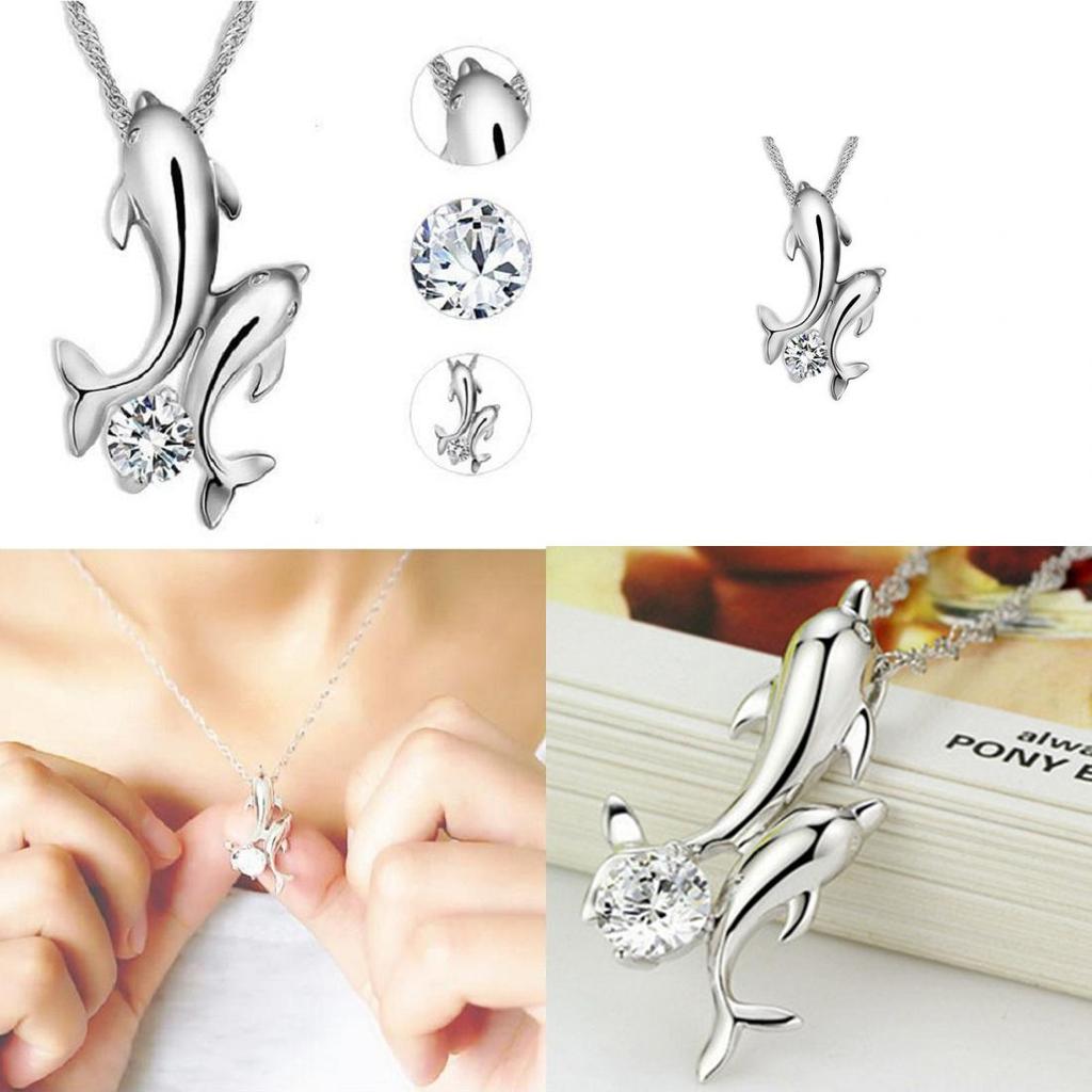 Stylish Double Dolphin Rhinestone Pendant Necklace With Premium Alloy Materials