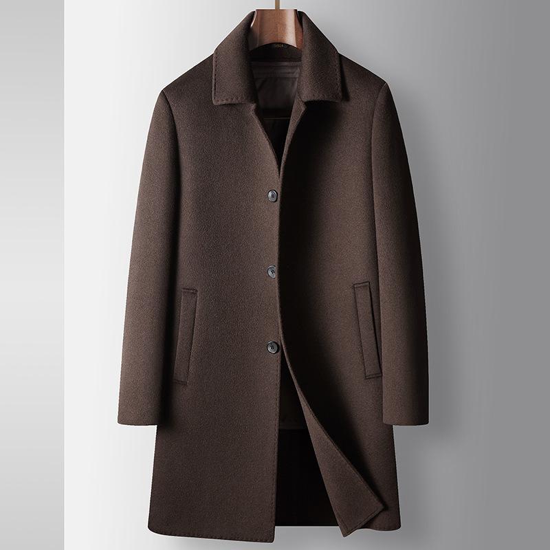 

Мужское шерстяное пальто осень и зима средняя и длинная куртка Executive Lapel Take-off Goose Down Linen Двустороннее шерстяное пальто для деловых людей среднего возраста 170 кофейный