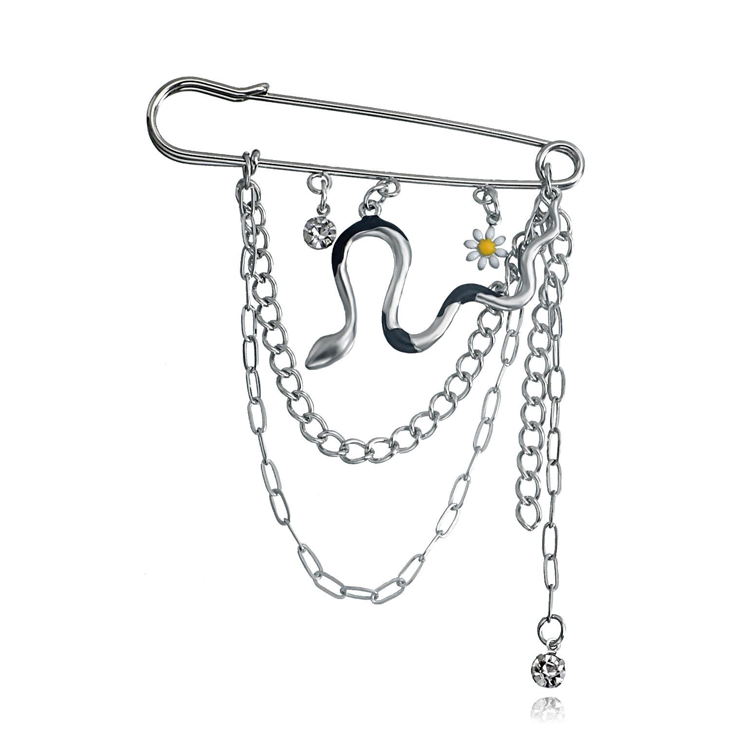 

ins trendy retro chain pin brooch street trendy metal decoration hip hop suit accessories