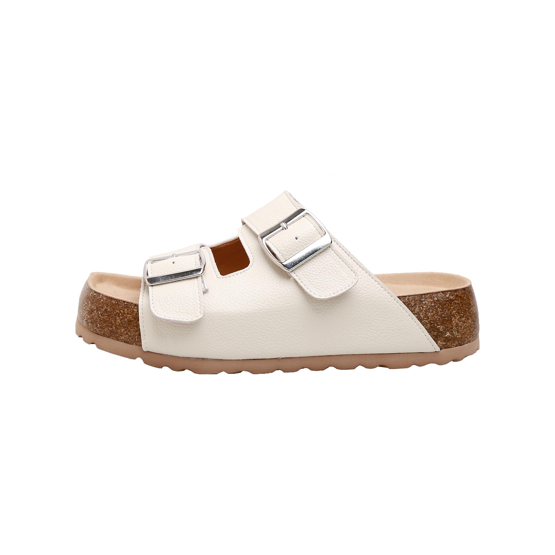 

Да Мими коровья кожа ретро пряжка ремень повседневные шлепанцы на толстой подошве женские летние уличные сандалии на толстой подошве 40 кремовый