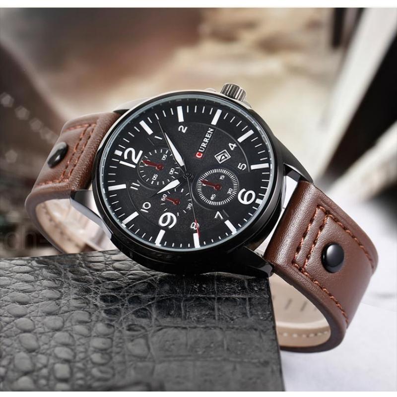 CURREN New Top Men's Watches Quartz Movement Genuine Leather Strap Men's Casual Watches