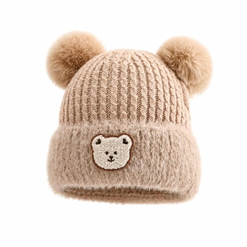 Windproof Ear Protection Cap Cartoon Bear Beanie Hat Cute Knitted Baby Hat  Baby Kid