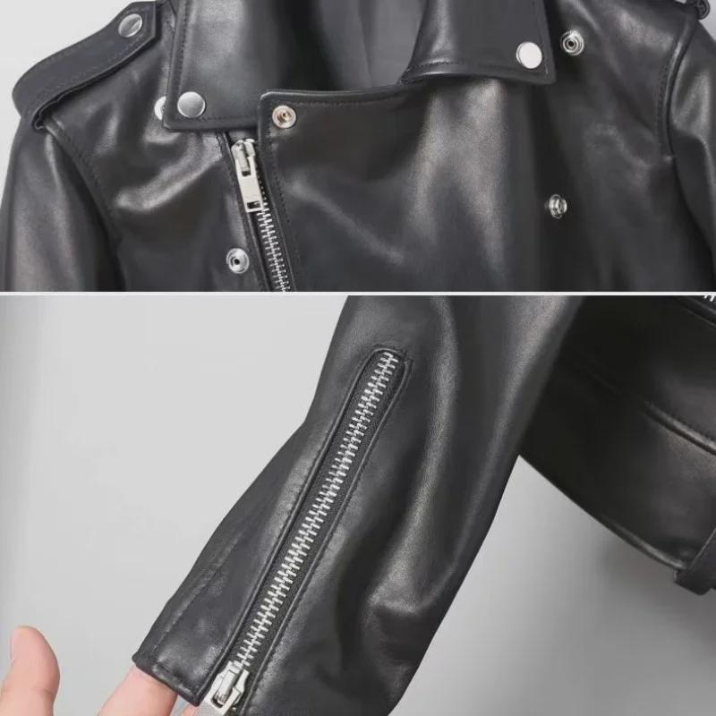 Women's Slim Fit Vegetable-Tanned Leather Motorcycle Jacket - Spring/Autumn 2024