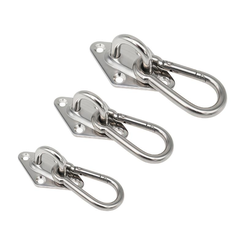 Hanging Mount Hardware Kit with Stainless Steel Pad Eye Plate and Snap Hook Set, 2 Pack 4-Hole Base for Wall Use