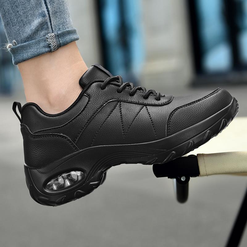 Waterproof Women's Walking Shoes Fashion Air-cushion Casual Sports Shoes Ladies Lace-up PU Leather Platform Shoes
