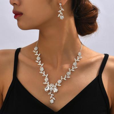 Factory Price Direct Sales Bridal Rhinestone Crystal Necklace Earrings Set Women's Ball Dress with