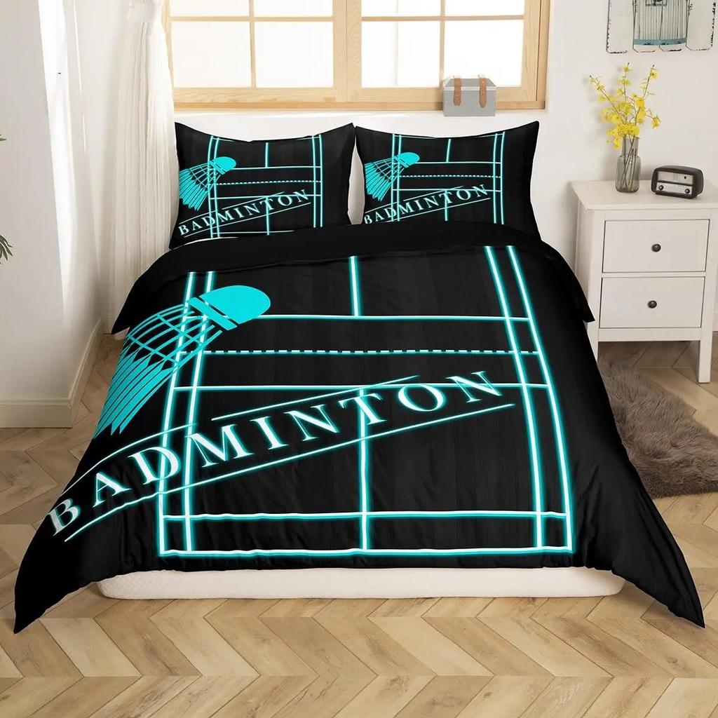 Sports Badminton Duvet Cover Fluorescent Green Pink Badminton Racket Bedding Set Sports Game Comforter Cover Fashion Quilt Cover