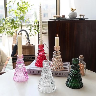 1PC Christmas Tree Candle Holder Modern Minimalist Glass Ornament Christmas Decorations Festive Atmosphere Props Home Decor
