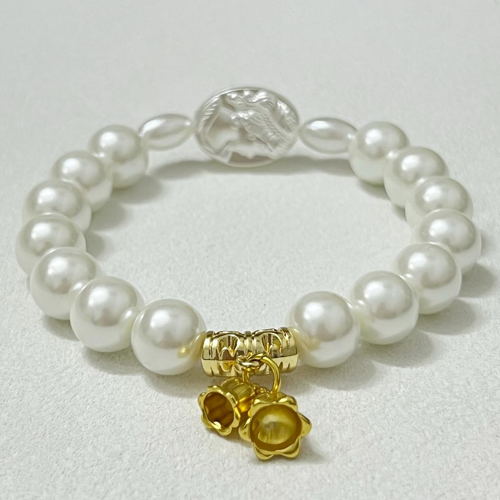 Artificial Pearl Bracelet for Women 10mm Round Beads Beaded Bracelets Handmade Glass Bangle DIY Jewelry Gifts