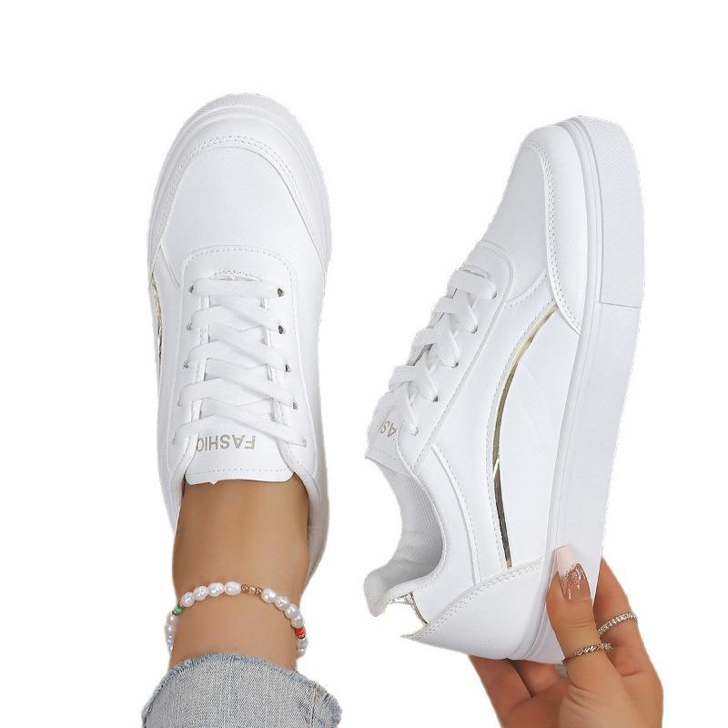 Små vita skor vår och sommar nya snörskor studentskor bekväma löparskor platta stor storlek damskor