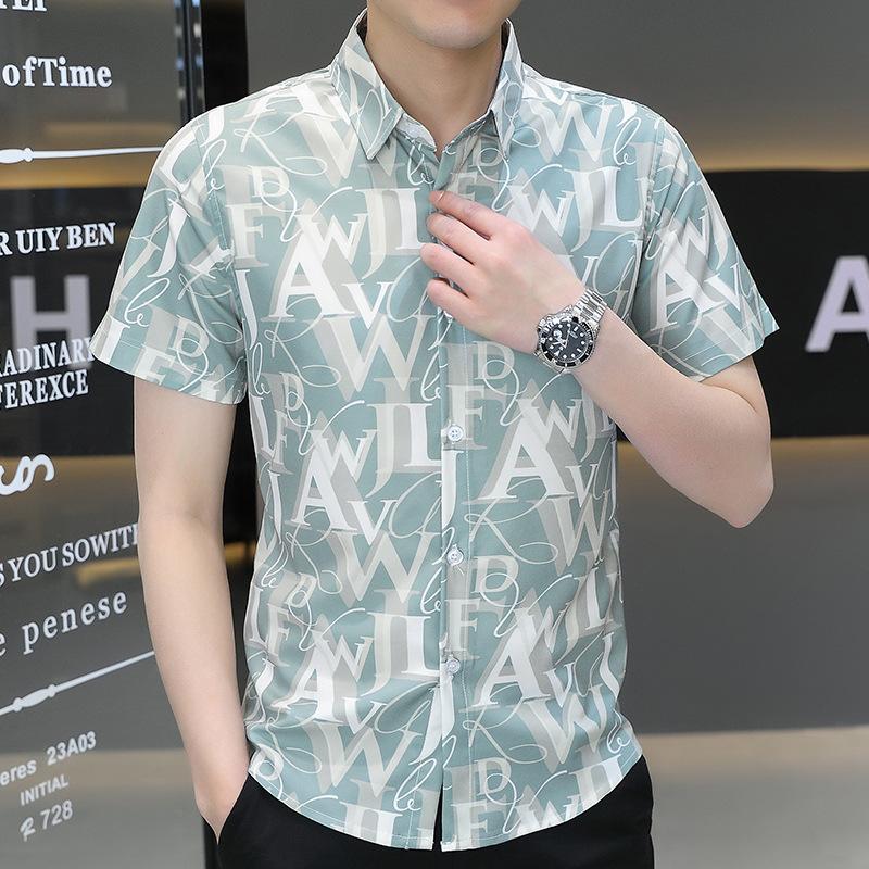 Sommertrend herre kortermet issilkeskjorte kortermet tynn bluse kjekk skjorte herremote allsidig skjorte