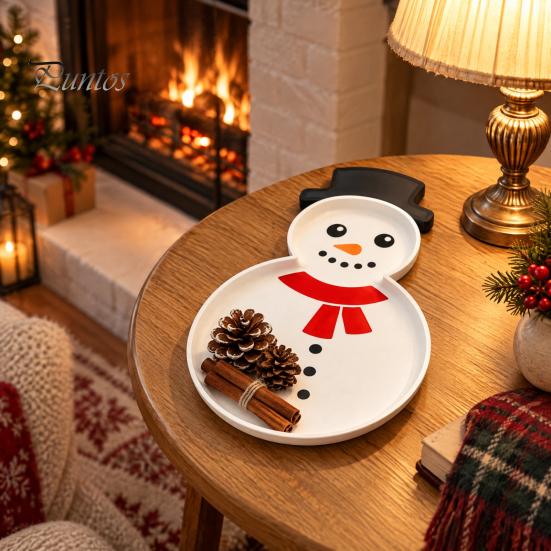 Christmas Snowman Serving Tray Tray, Holiday Party Decorative 3D Storage Printed Platter Dish for Snacks, Candies, Goodies, Jewelry Partitioned Candy