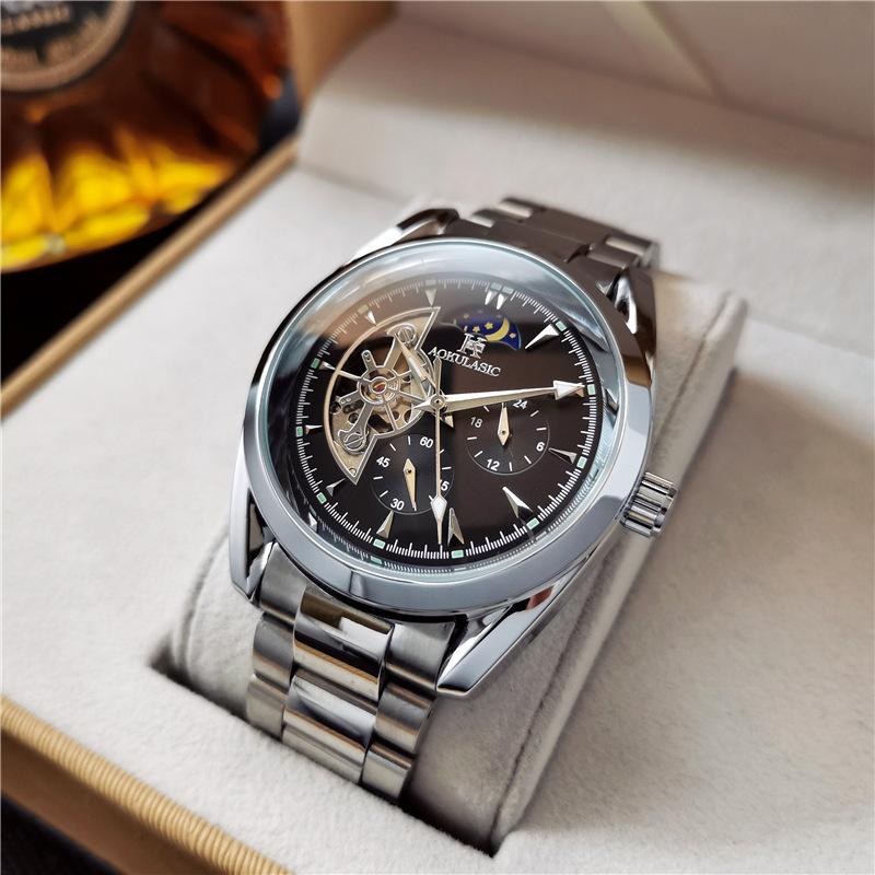 Novo Relógio Masculino Luminoso à Prova d'Água Sol, Lua e Estrelas Multifuncional Totalmente Automático Mecânico para Estudantes Homens