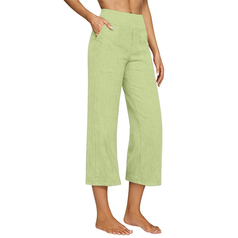 2026 Women's European Cotton Linen High-Waisted Wide-Leg Pants, Early Spring Fashion, Seven-Tenths Length.