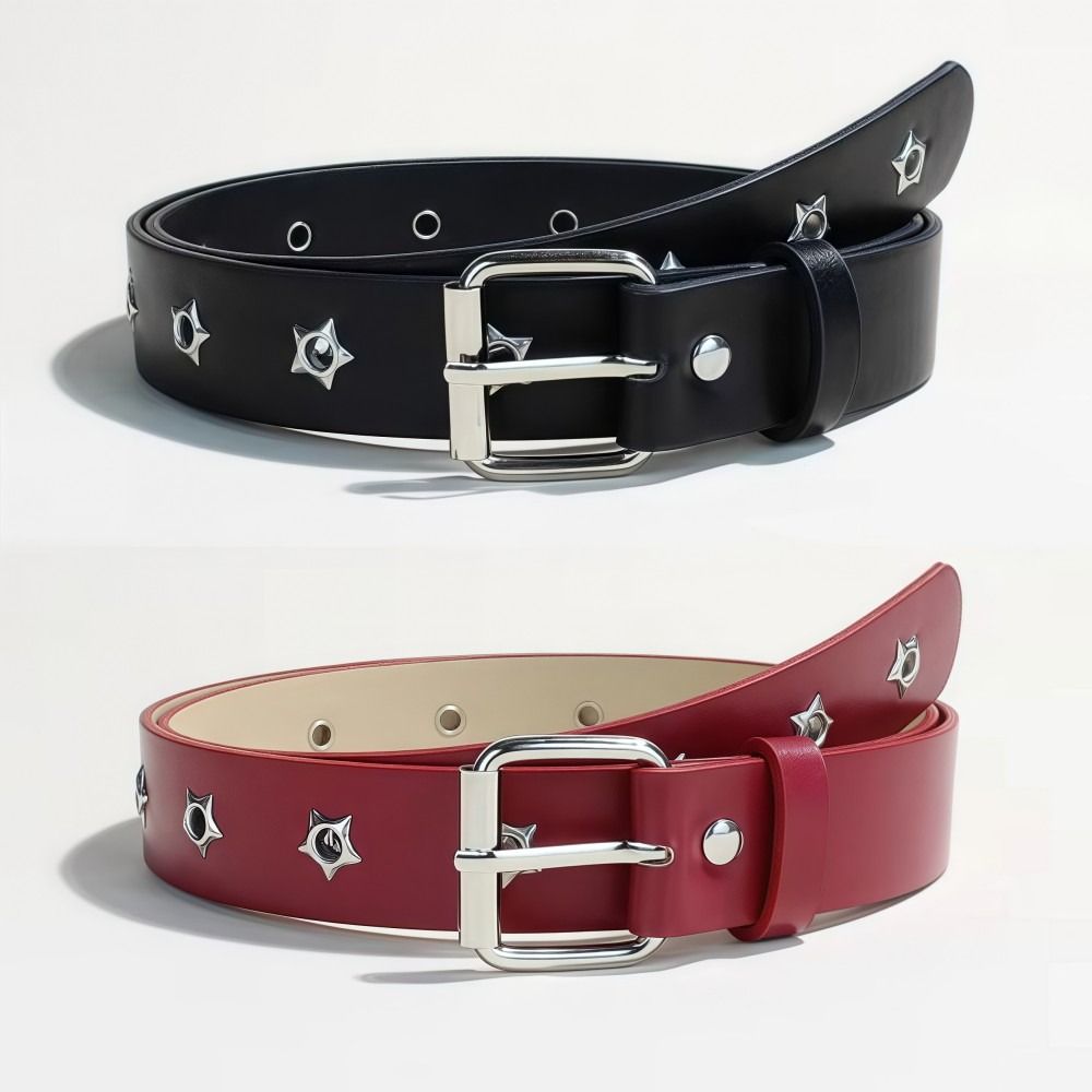 Fashion Punk Women's Belt Star Hollow Eyelet Korean Style Metal Buckle Waistband Casual Versatile Waist Strap Jeans Decor