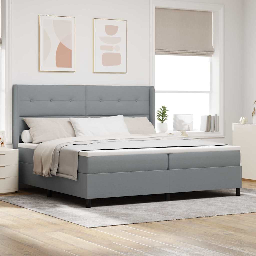 Box Spring Bed with Pillows Light Gray 200 x 200 cm Fabric