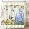 High-Quality Floral Shower Curtain With Rustic Bathroom Decor In Blue Yellow Colors Printed Fabric Waterproof Washable For Home