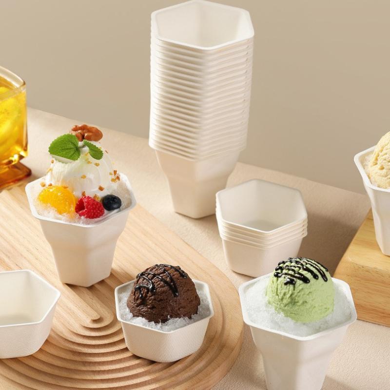 10Pcs Food Grade Disposable Ice Cream Cups Biodegradable for Dessert Shops Backyard BBQ Gatherings 10pcs