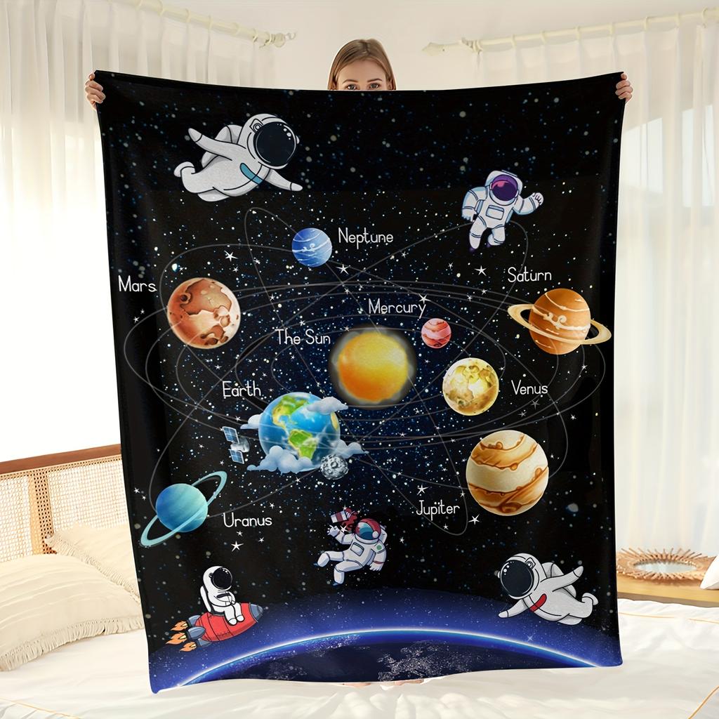 Manta con Estampado de Planeta Astronauta Manta de Franela Cálida y Confortable Para Sofá Cama Sofá Oficina Mantas Multiusos Regalo Para Todas las Estaciones