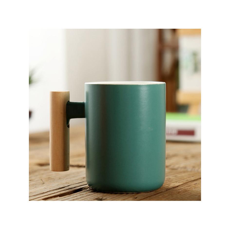 Wooden Handle Ceramic Mug Literary Water Cup Coffee Milk Cup Holiday Event Gifts