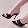 Französische Spitze High-Heel Pantoletten Damen 2025 Sommer neue vielseitige Stiletto Celebrity Nische spitz zulaufend Ein-Wort Sandalen