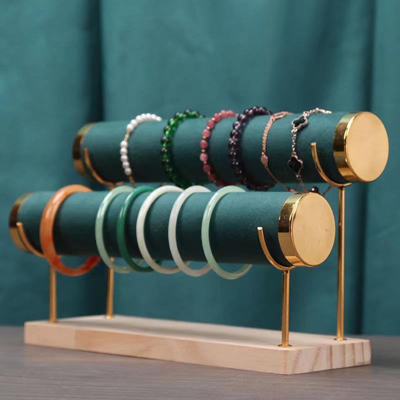 Solid Wood Two-Tier Jewelry Display Stand for Bracelets and Watches