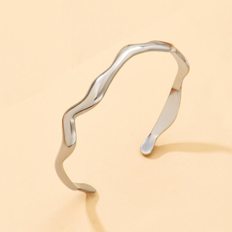 Irregular Wavy Open Cuff Bracelet Women Titanium Steel Gold Or Tone Lightweight Luxury Style Steel