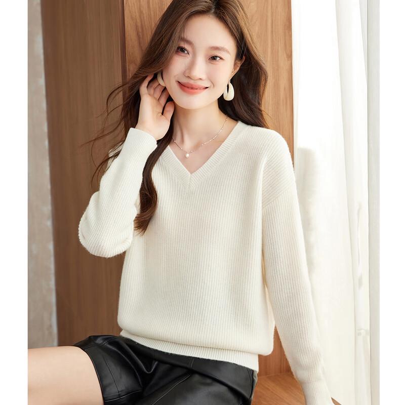 Srcr Women's 100% Wool V-Neck Pullover Sweater