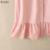 ZANZEA Women Daily Casual Round Neck Lace Crochet Splice Hem Loose Short Sleeve Dress