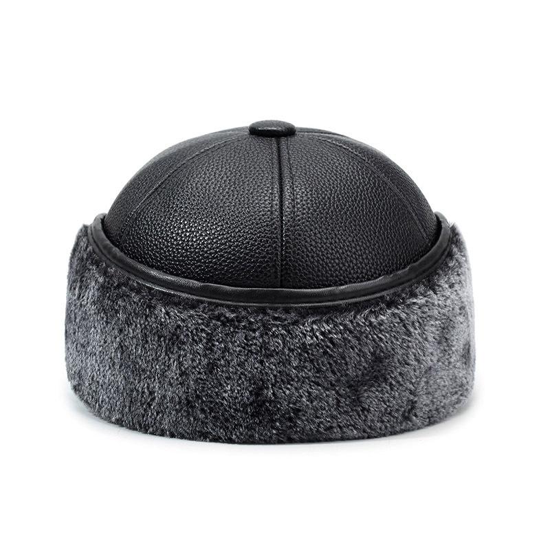 In Winter, The Elderly Lychee Pattern Leather Hat Male Warm Old Man Ear Protection Lei Feng Hat Father Fleece Windproof Baseball Cap