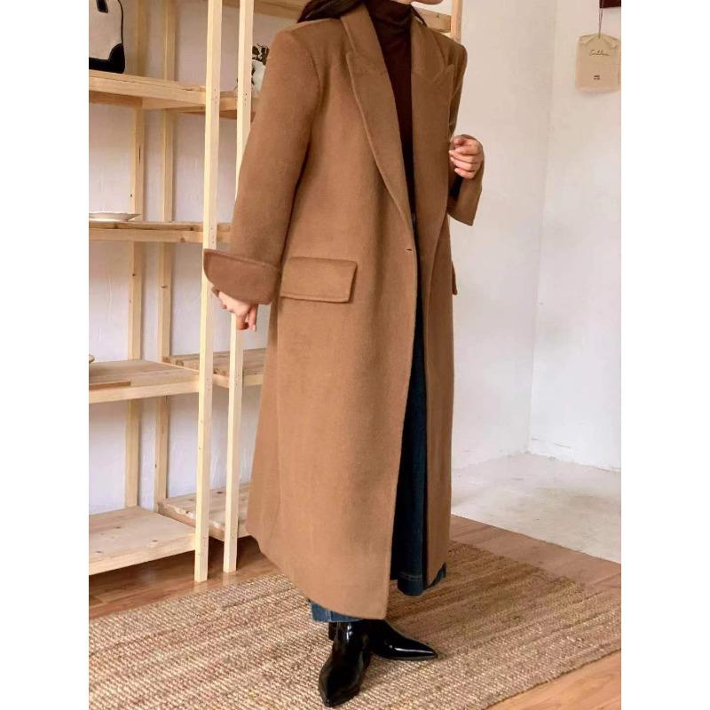 Hepburn Style Mixed Off-white Style New Winter Korean Style Loose Wool Coat Mid-length