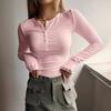 Women’s Button-up Ribbed Fitted Fresh and Sweet Long-sleeved Knitted Top
