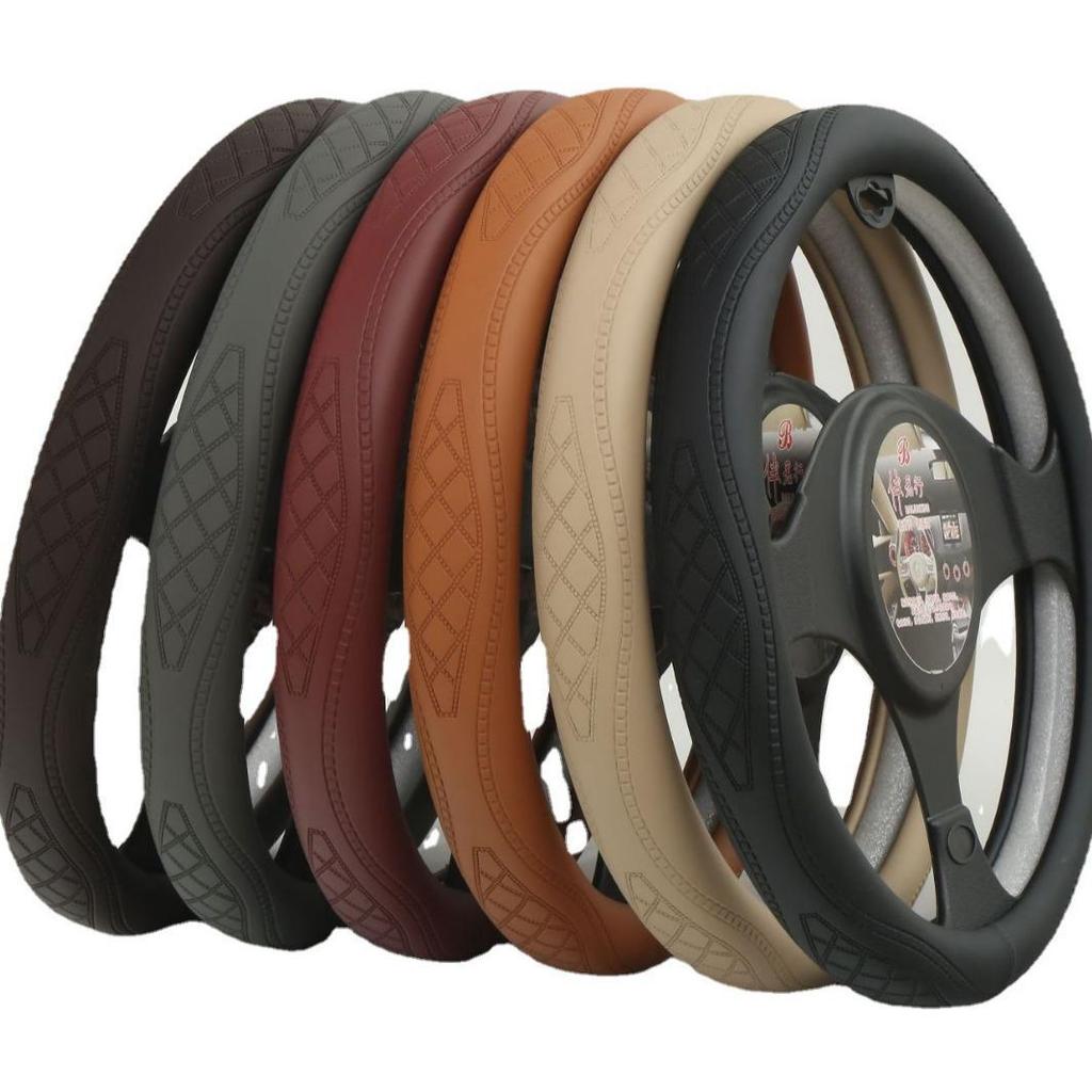 Nappa Leather Embossed Car Steering Wheel Cover - Four Seasons, Comfortable Grip