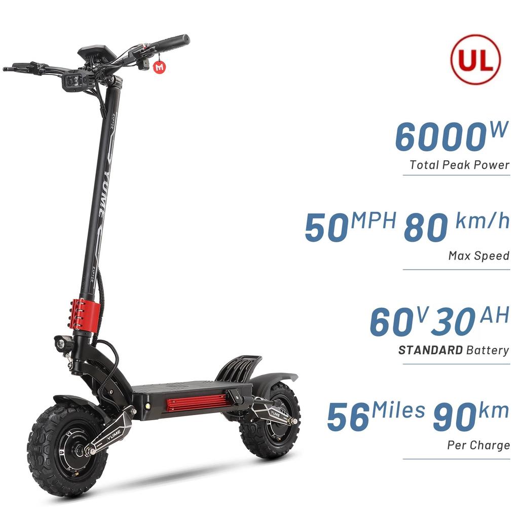 YUME Raptor Electric Scooter 6000W Motor 60V 30ah Electric Scooter 11 inch Tires Max Speed 80km/h Max Range 96KM Electric Scooter