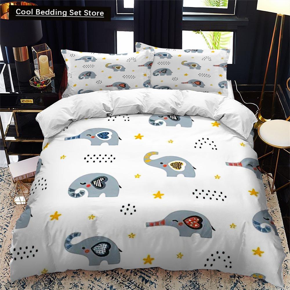 Animal Elephant Cartoon Kids Duvet Cover Queen King Twin Size Bedding Set Wildlife Comforter Cover 2/3pcs Polyester Quilt Cover