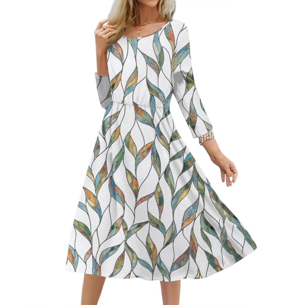 Women's Fashionable Floral And Leaf Loose Dress