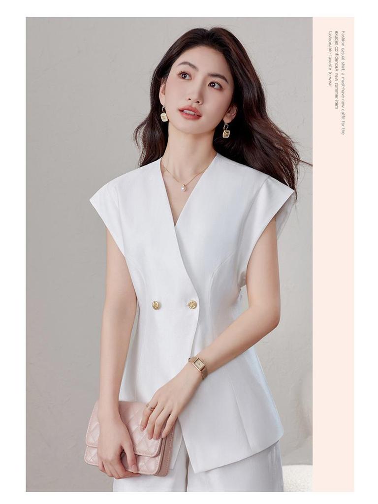 2025 Summer High-End Sleeveless Suit Jacket with Shorts – Goddess Petite OL Style
