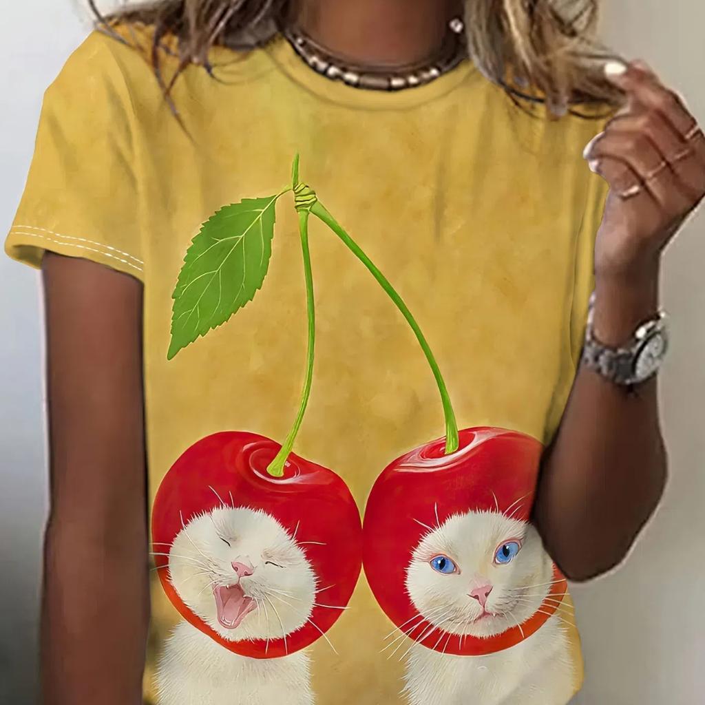 Lustige Damen-T-Shirts mit Cartoon-Hund, Zeichentrickfiguren, süßes T-Shirt mit 3D-Druck, lässiges Kurzarm-Oberteil mit Rundhalsausschnitt, weibliche Kleidung