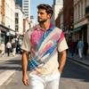 Men Short Sleeve Polo Shirt Lightweight Cotton Linen Breathable Gradient Print Casual Lapel Top for Summer Outfits